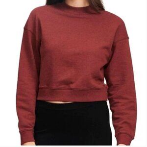 Naadam Cotton Cashmere Cropped Crewneck Sweatshirt Burgundy Maroon Size XL